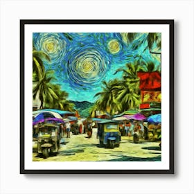 Tropical Rhapsody: Van Gogh's Patong Beach Impression Art Print