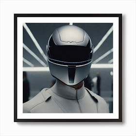 Create A Cinematic Apple Commercial Showcasing The Futuristic And Technologically Advanced World Of The Man In The Hightech Helmet, Highlighting The Cuttingedge Innovations And Sleek Design Of The Helmet And (11) Art Print