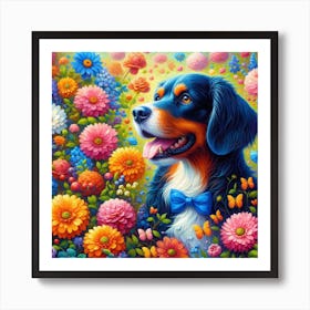 Bernese Dog In Flowers Art Print