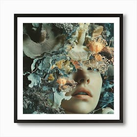 Woman'S Head Covered In Mushrooms Art Print