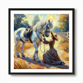 Woman And A Horse Art Print