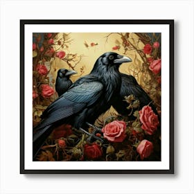 Crows And Roses 2 Art Print