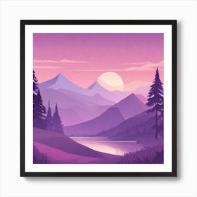 Misty mountains background in purple tone 89 Art Print