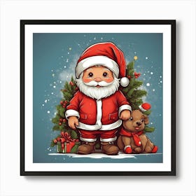 Santa Claus With Teddy Bear Art Print