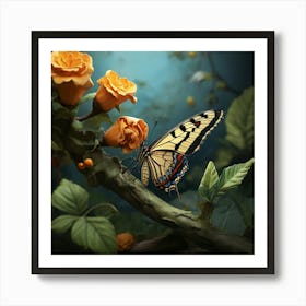 Butterfly And Roses Art print Art Print