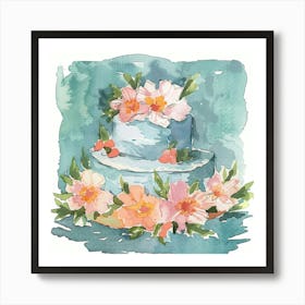 Watercolor Wedding Cake With Flowers 17 Art Print