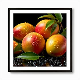 Mangoes On Black Background Art Print