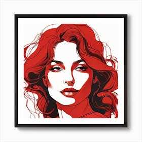 Red Hair Canvas Print - Line Art Style Woman 1 Art Print