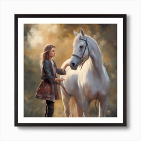 Girl And Her Horse Art Print