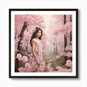 Cherry Blossoms In The Forest Art Print 2 Art Print