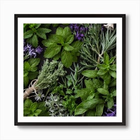 Fresh Herbs On A Black Background 7 Art Print