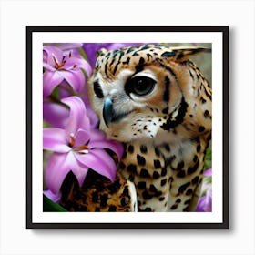 Owl With Purple Flowers 11 Art Print