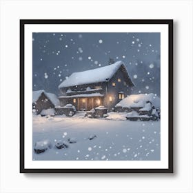 Winter House In The Snow Art Print