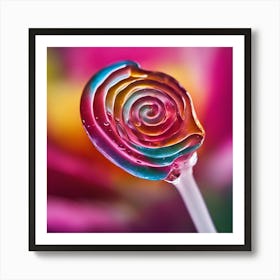 A Close Up Of A Delicate Lollipop On A Vibrant Flower Petal, Showcasing Its Reflective Surface And I Art Print