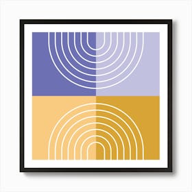 Abstract Rainbow Line and Blocks IV in Mustard Gold Purple Midcentury Modern 1 Art Print