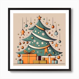 Modern Christmas Tree Minimalistic Drawing 1 Art Print