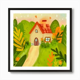 Watercolor House In The Forest Art Print