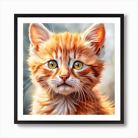 Orange Tabby Kitten Digital Watercolor Portrait Art Print