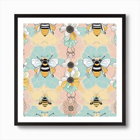 Bees And Flowers 2 Art Print