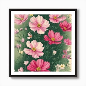 Cosmos Cosmos 3 Floral Botanical Vintage Poster Flower Art Print Art Print