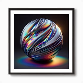 An Abstract Iridescent Sphere With Holographic Cloth Texture Art Print