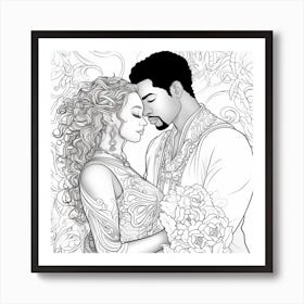 Afro-American Couple Coloring Page Art Print
