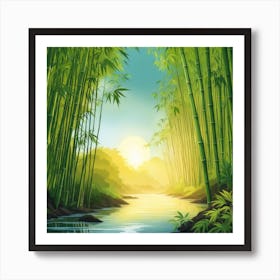 A Stream In A Bamboo Forest At Sun Rise Square Composition 392 Art Print