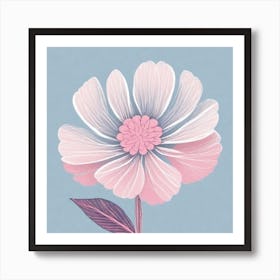 A White And Pink Flower In Minimalist Style Square Composition 481 Art Print