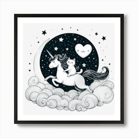 Valentine's Day Lovely Cat Riding a Unicorn 19 Art Print