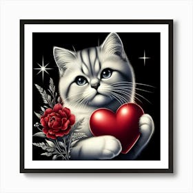 Cat With Heart 2 Art Print