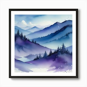 Watercolor Of Mountains Art Print