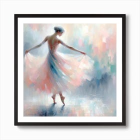 "Impressionist's Dance: A Whirl of Pastel Dreams"  'Impressionist's Dance: A Whirl of Pastel Dreams' is a captivating artwork that encapsulates the fluid motion and ethereal grace of a ballerina. Painted in soft, pastel brushstrokes, the dancer's movement is both a visual feast and a testament to the beauty of classical dance. This piece is a harmonious blend of movement and color, making it an ideal addition to any space that values elegance and artistic expression.  Invite this enchanting dance into your home, and let its beauty transform your space into a gallery of poetic motion. A celebration of the arts, this painting is a perfect investment for those who wish to own a piece of timeless grace and sophistication. Art Print