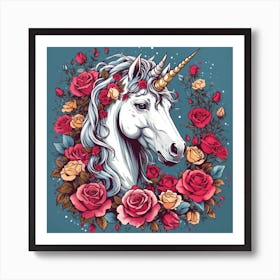 Dreamshaper V7 Alone Colorful White Unicorn With Roses Beautif 2 Art Print