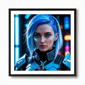 Futuristic Girl With Blue Hair 4 Art Print