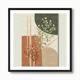 Abstract boho wall art in beige and green 6 Art Print