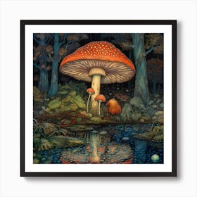 Magic Mushroom Enchanted Forest Art Print. Art Print