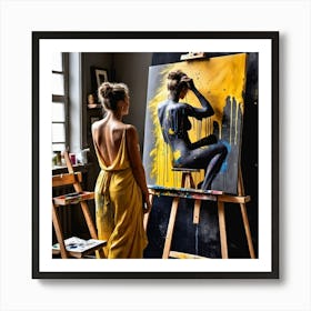 Artist In Yellow Dress Art Print