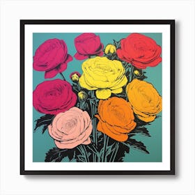 Ranunculus 3 Pop Art Illustration Square Poster