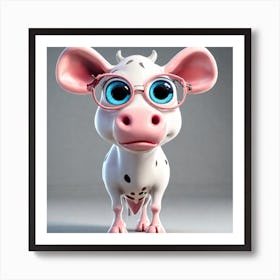 Cartoon Cow With Glasses Art Print