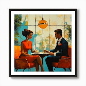 Couple At A Coffee Shop Art Print