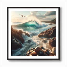 Waves Crashing Over Rocks Art Print