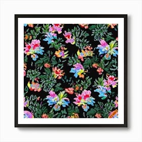  Seamless Floral Pattern Depicting Arrival Of Spring In Style Of David Hockney And San Art Print