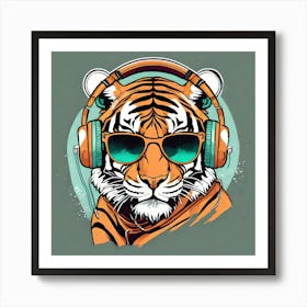 Tiger With Headphones 1 Art Print