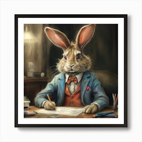 Rabbit At Desk 1 Art Print