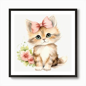 Cute Kitten With Flowers Art Print