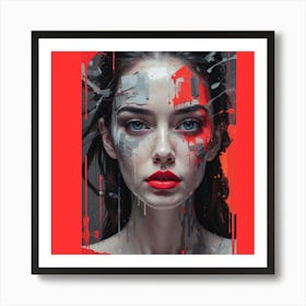 Girl With Red Paint On Her Face Art Print