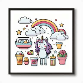 Unicorns And Flowers Art Print