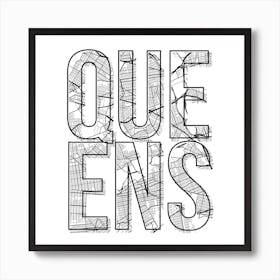 Queens Street Map Typography Square Art Print