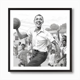 Obama Basketball Coloring Page 1 Art Print