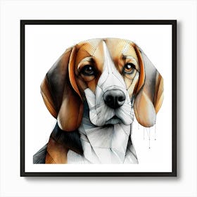 Beagle - Abstract Line Art Illustration 202 Art Print